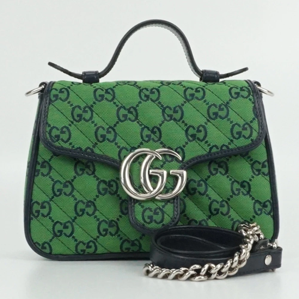 Gucci Green/Black Mini GG Marmont Supreme Canvas and Leather Top Handle Bag