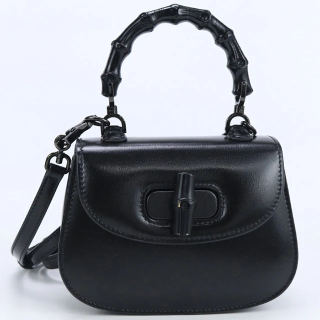 Gucci Black Leather Mini Bamboo 1947 Top Handle Bag