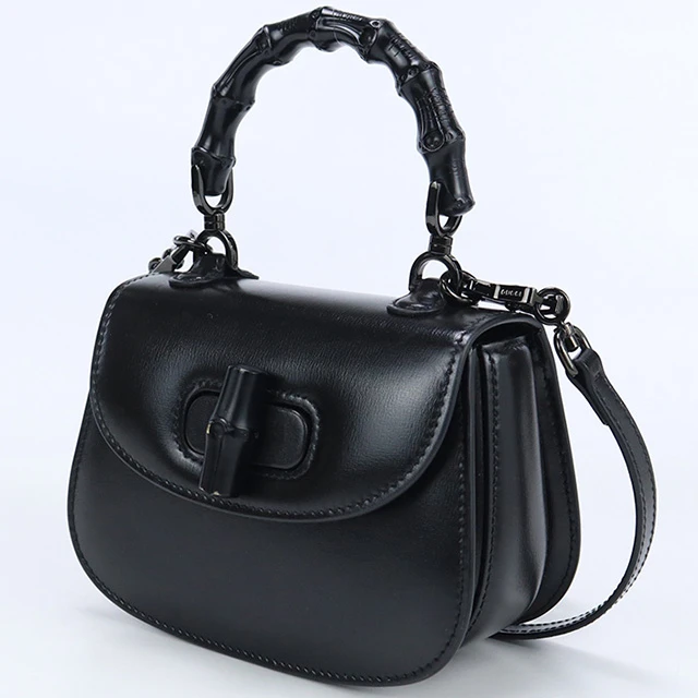 Gucci Black Leather Mini Bamboo 1947 Top Handle Bag