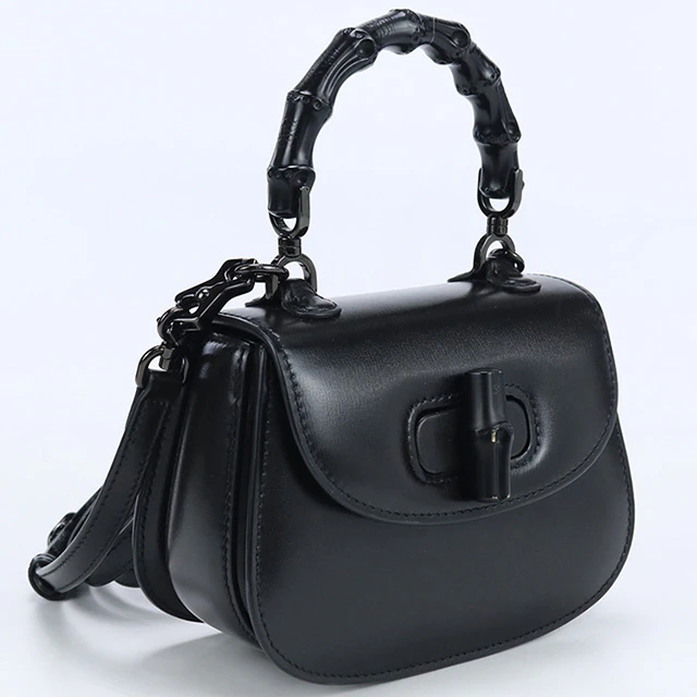 Gucci Black Leather Mini Bamboo 1947 Top Handle Bag