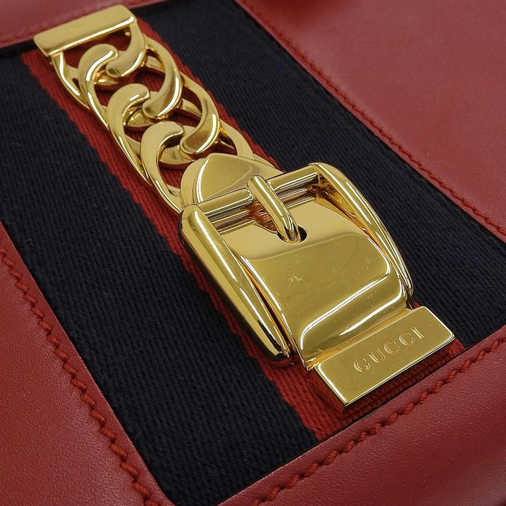 Gucci Red Leather Medium Sylvie Tote Bag