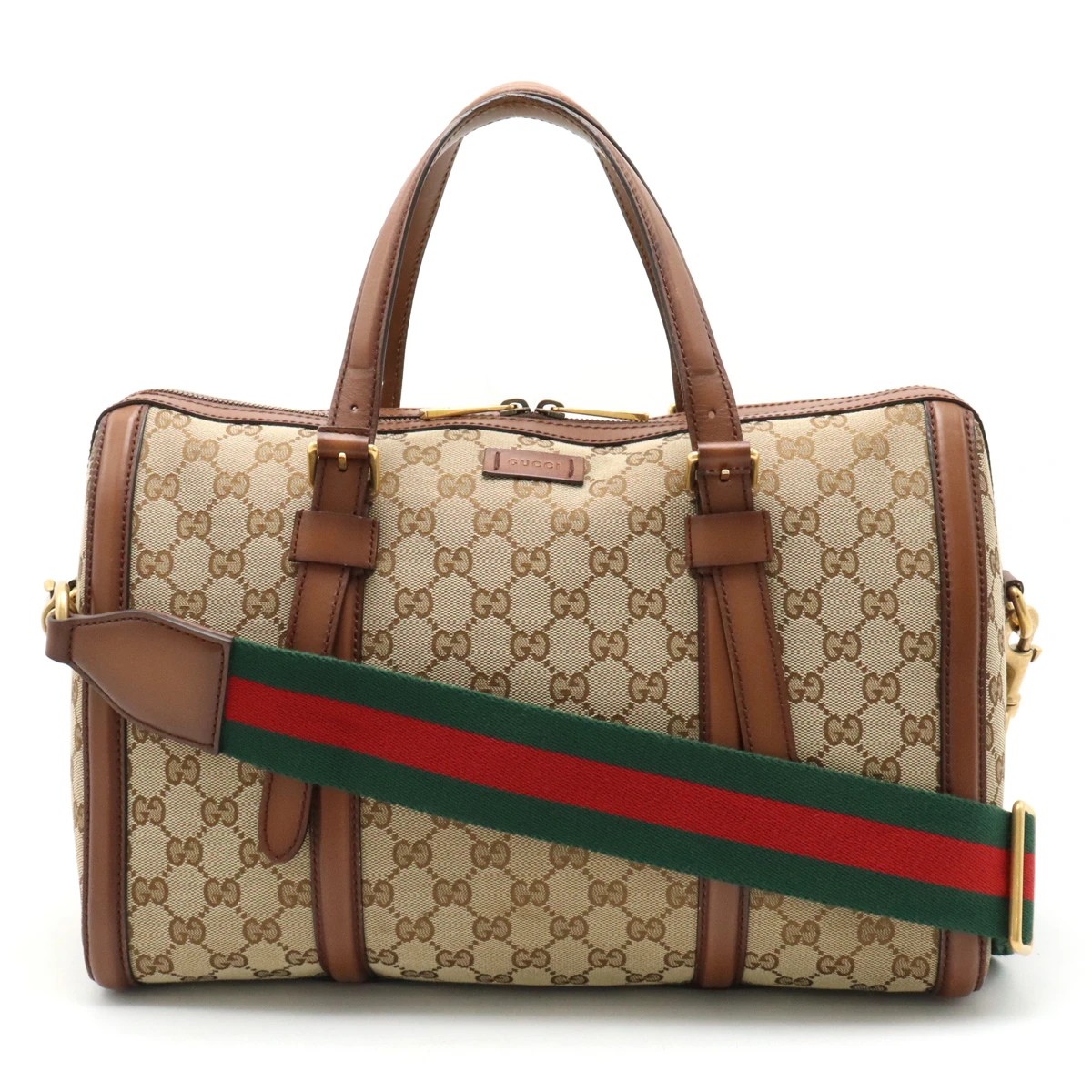 Gucci Beige/Brown GG Canvas and Leather Large Boston Bag