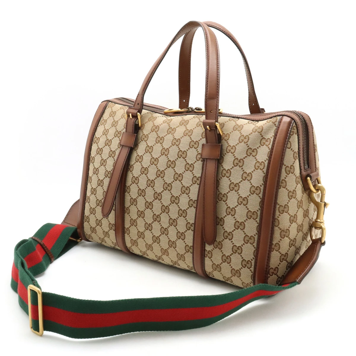 Gucci Beige/Brown GG Canvas and Leather Large Boston Bag