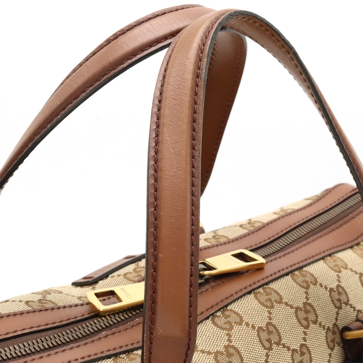 Gucci Beige/Brown GG Canvas and Leather Large Boston Bag