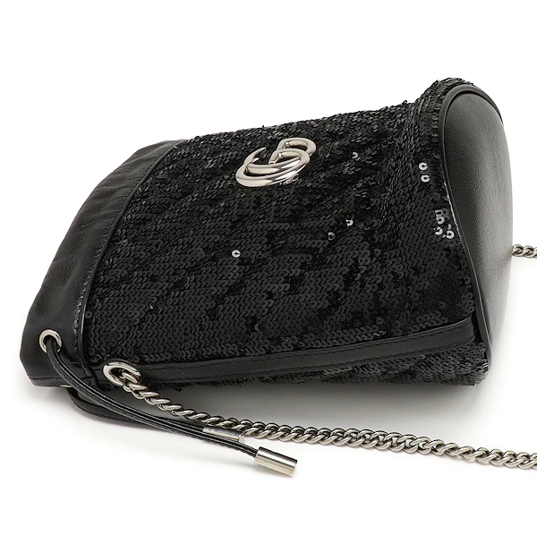 Gucci Black Sequin and Leather Mini GG Marmont Bucket Bag