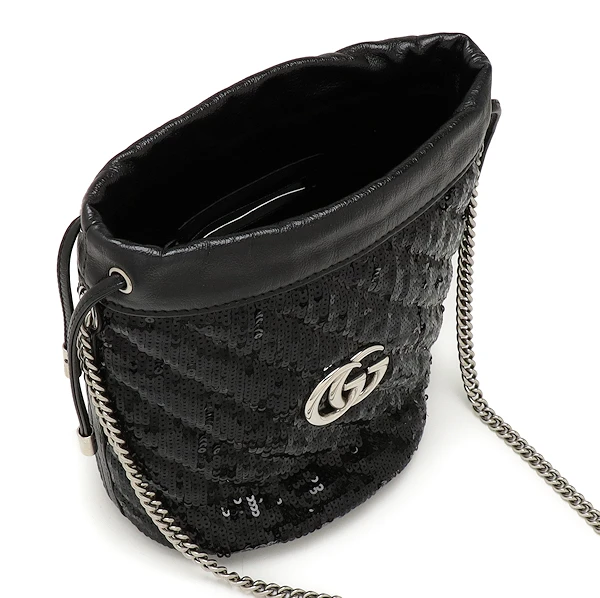 Gucci Black Sequin and Leather Mini GG Marmont Bucket Bag