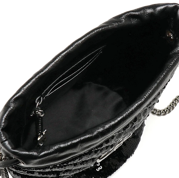 Gucci Black Sequin and Leather Mini GG Marmont Bucket Bag