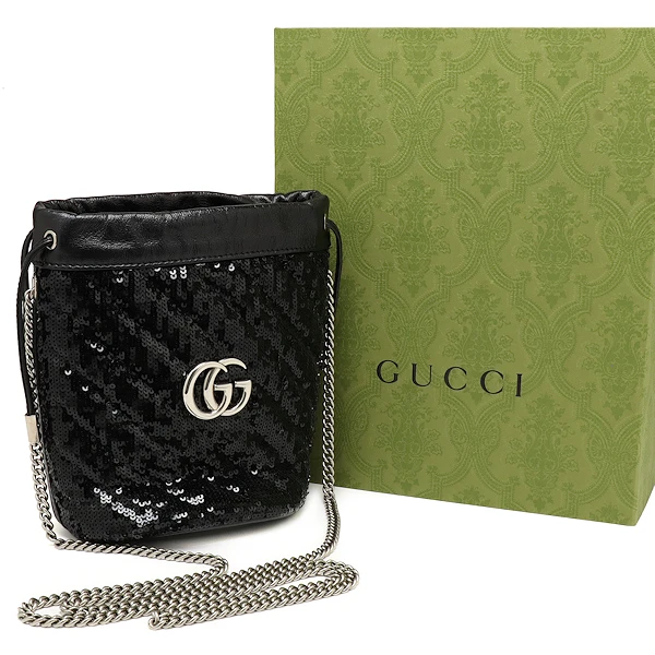 Gucci Black Sequin and Leather Mini GG Marmont Bucket Bag