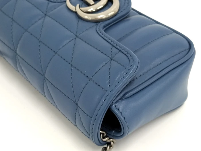 Gucci Blue GG Marmont Super Mini Matelasse Leather Bag