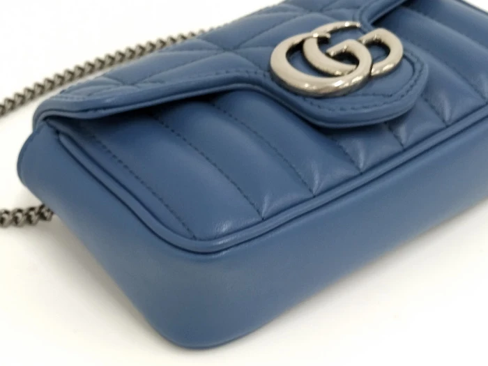 Gucci Blue GG Marmont Super Mini Matelasse Leather Bag