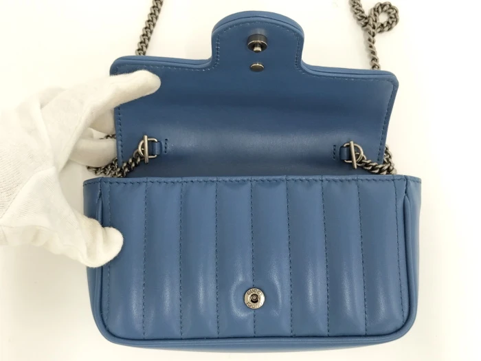 Gucci Blue GG Marmont Super Mini Matelasse Leather Bag