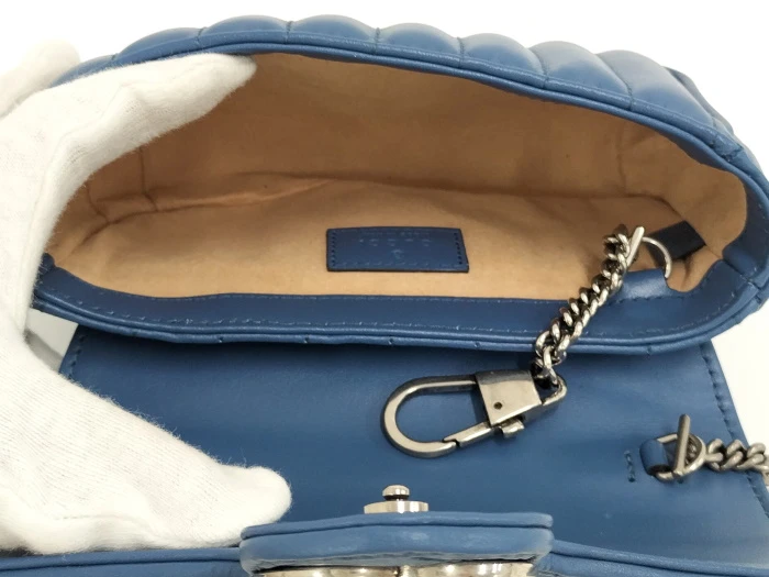 Gucci Blue GG Marmont Super Mini Matelasse Leather Bag