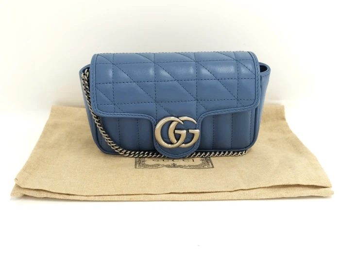 Gucci Blue GG Marmont Super Mini Matelasse Leather Bag