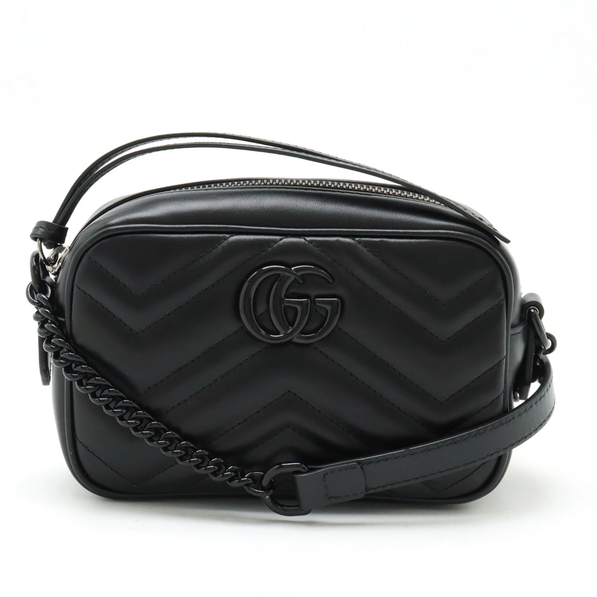 Gucci Black Calfskin Leather GG Marmont Mini Chain Shoulder Bag