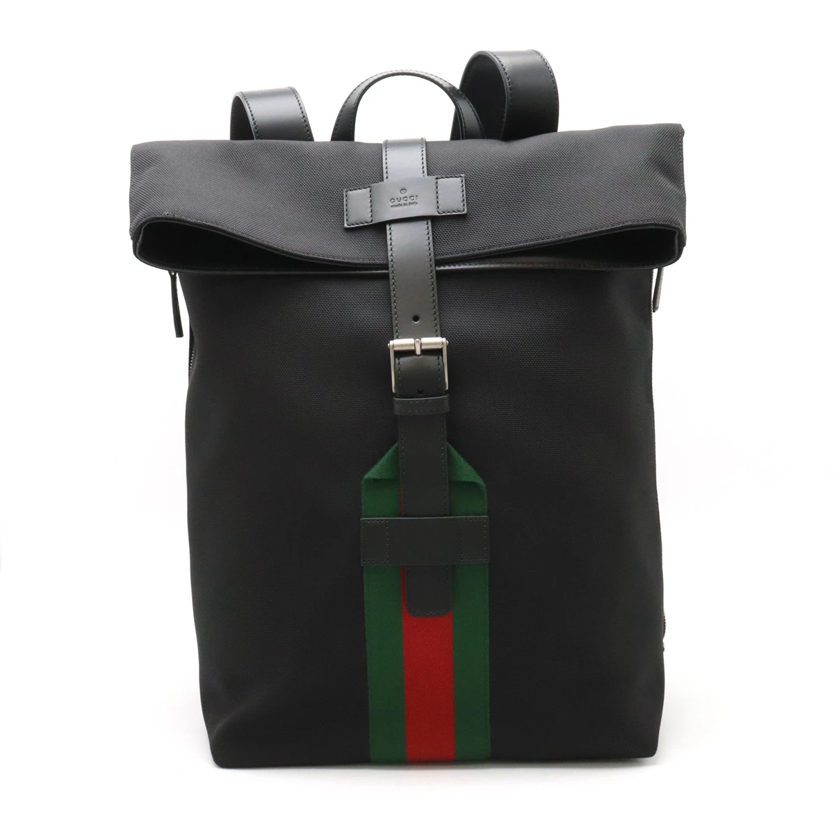 Gucci Black Techno Canvas Web Fold Over Backpack