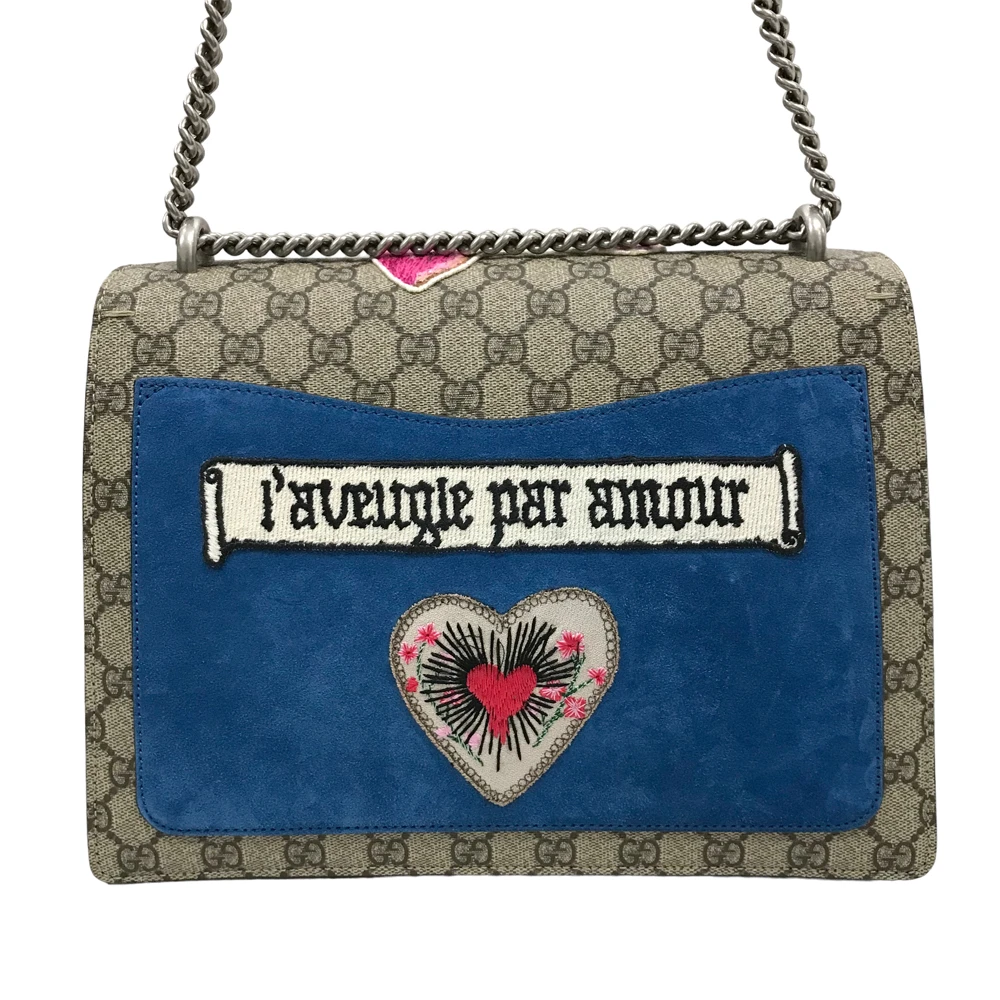 Gucci Beige/Blue Medium Dionysus Cat GG Supreme Canvas Chain Shoulder Bag