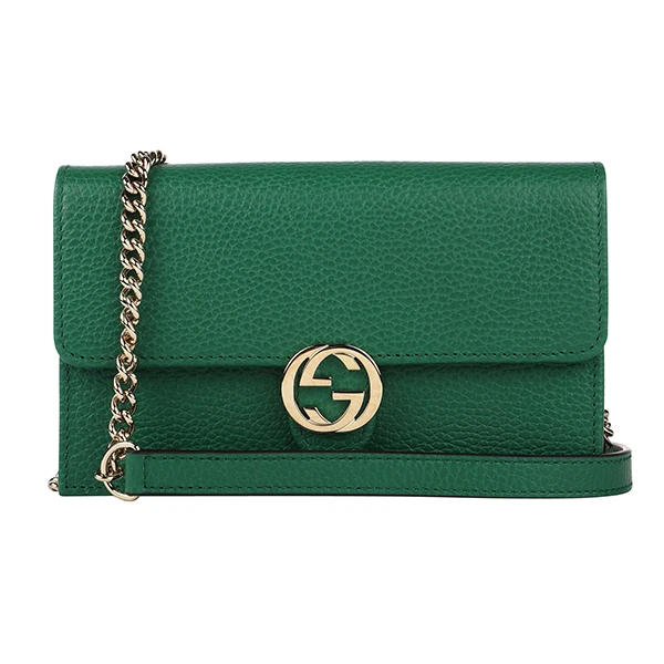 Gucci Green Calfskin Leather Dollar Interlocking G Chain Shoulder Bag