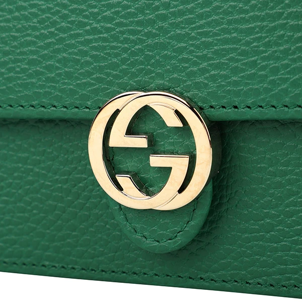 Gucci Green Calfskin Leather Dollar Interlocking G Chain Shoulder Bag