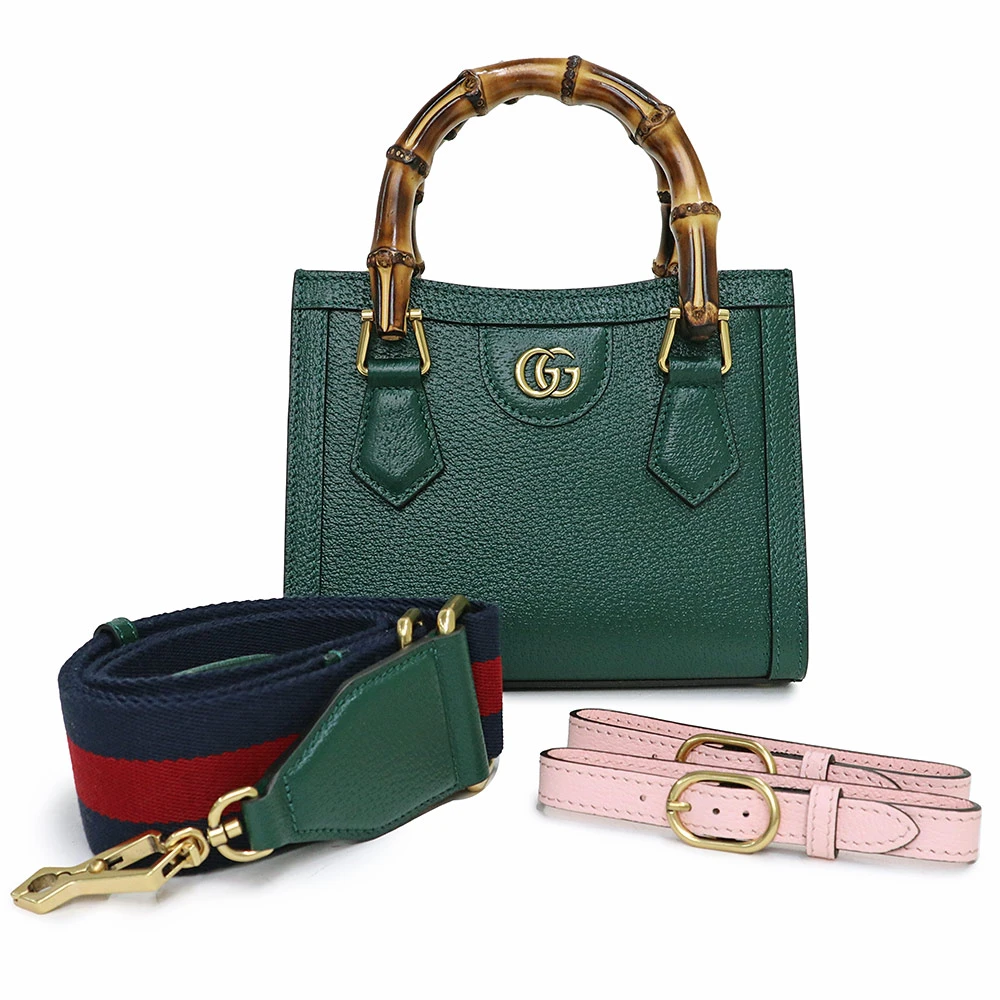 Gucci Green Calfskin Leather Mini Diana Tote Bag