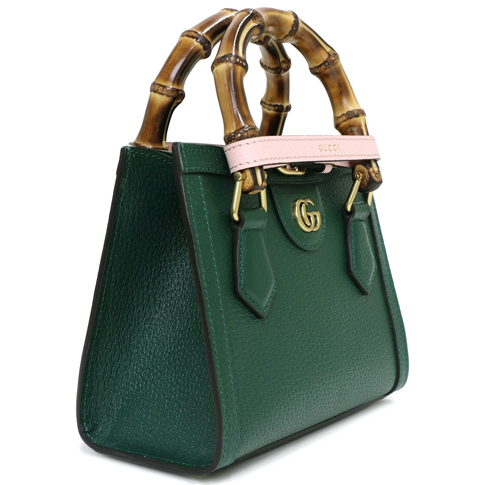 Gucci Green Calfskin Leather Mini Diana Tote Bag