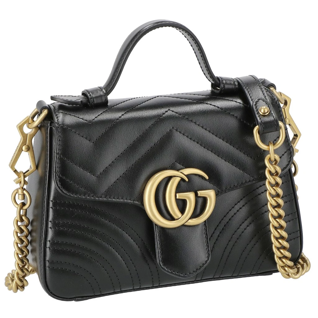 Gucci Black Chevron Leather GG Marmont Mini Top Handle Bag