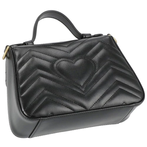 Gucci Black Chevron Leather GG Marmont Mini Top Handle Bag