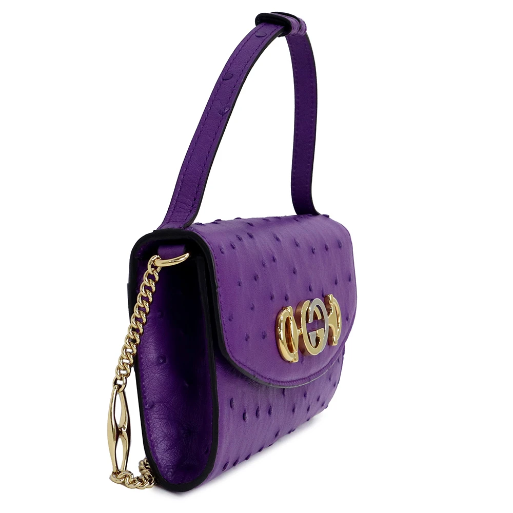 Gucci Purple Ostrich Leather Zumi Clutch Bag