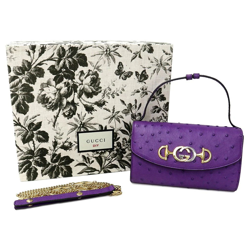 Gucci Purple Ostrich Leather Zumi Clutch Bag