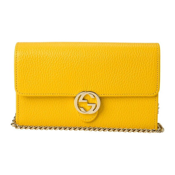 Gucci Yellow Calfskin Leather Dollar Interlocking G Chain Shoulder Bag