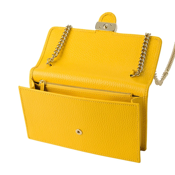 Gucci Yellow Calfskin Leather Dollar Interlocking G Chain Shoulder Bag