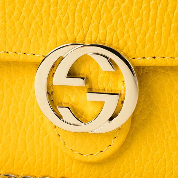 Gucci Yellow Calfskin Leather Dollar Interlocking G Chain Shoulder Bag