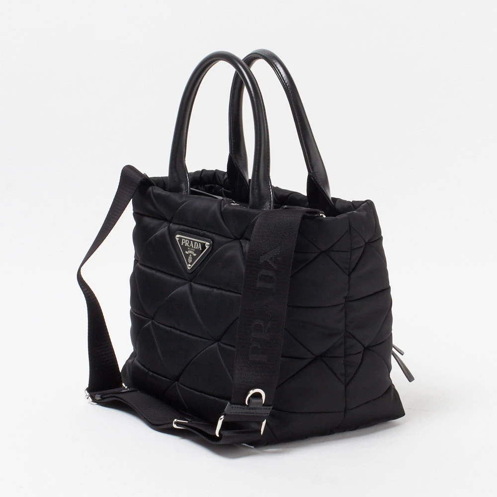 Prada Re-Nylon Triangle Logo Plaque Padded Tote Bag