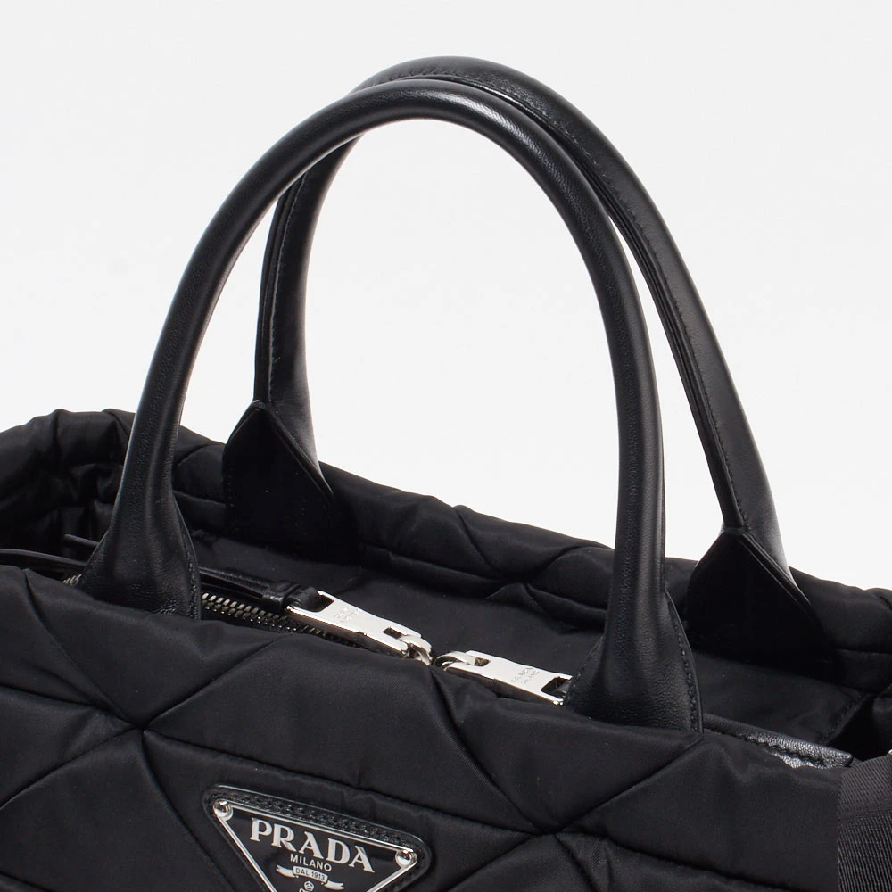 Prada logo plaque tote bag hotsell