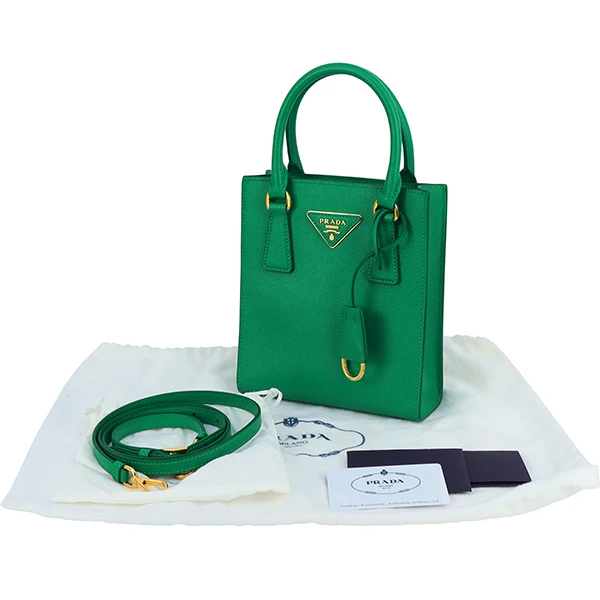 Prada Mango Green Saffiano Leather Mini Tote Bag