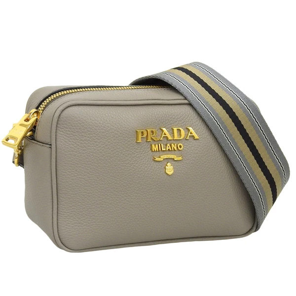 Prada Grey Leather Logo Shoulder Bag