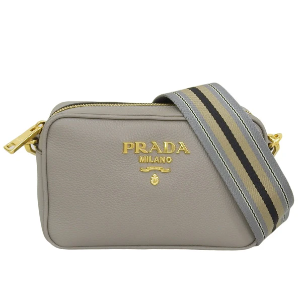 Prada Grey Leather Logo Shoulder Bag