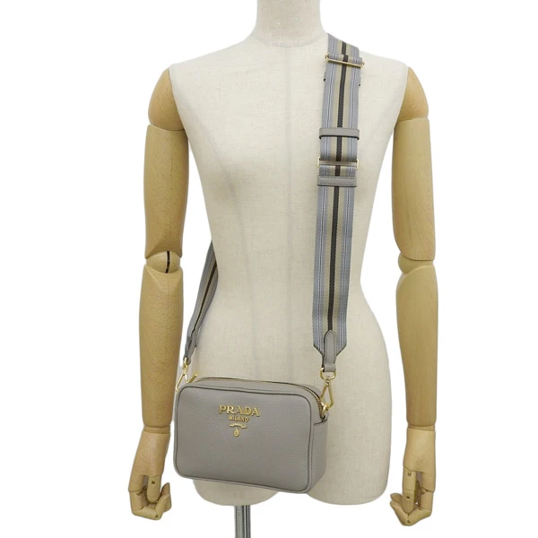 Prada Grey Leather Logo Shoulder Bag