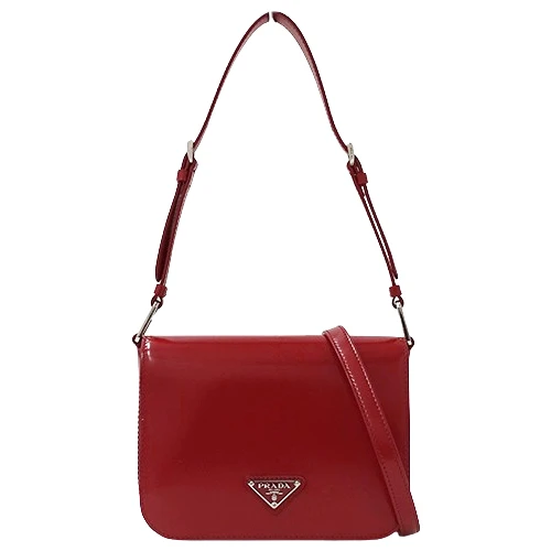 Prada Red Brushed Leather Triangle Logo Shoulder Bag