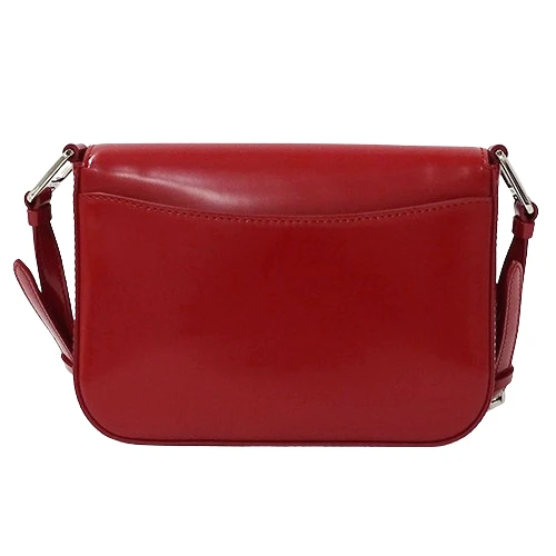 Prada Red Brushed Leather Triangle Logo Shoulder Bag