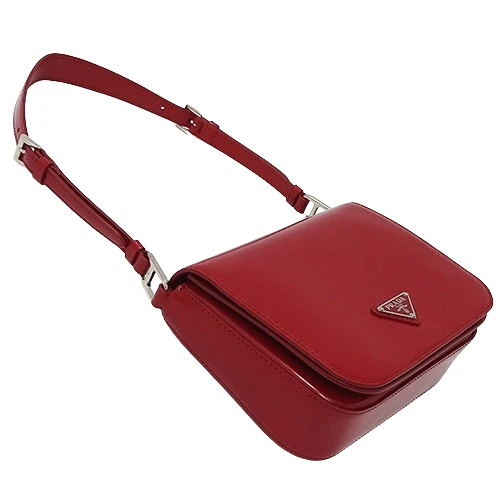 Prada Red Brushed Leather Triangle Logo Shoulder Bag