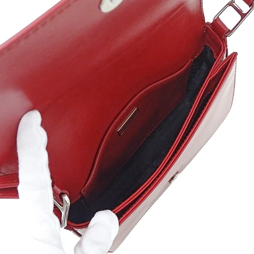 Prada Red Brushed Leather Triangle Logo Shoulder Bag