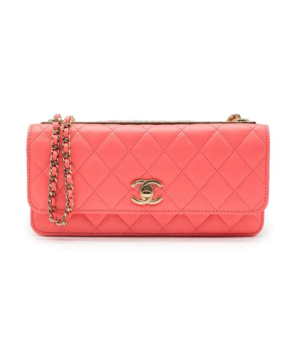 Chanel Wide Trendy CC Wallet on Chain in Hot Pink Lambskin Leather with Gold Hardware