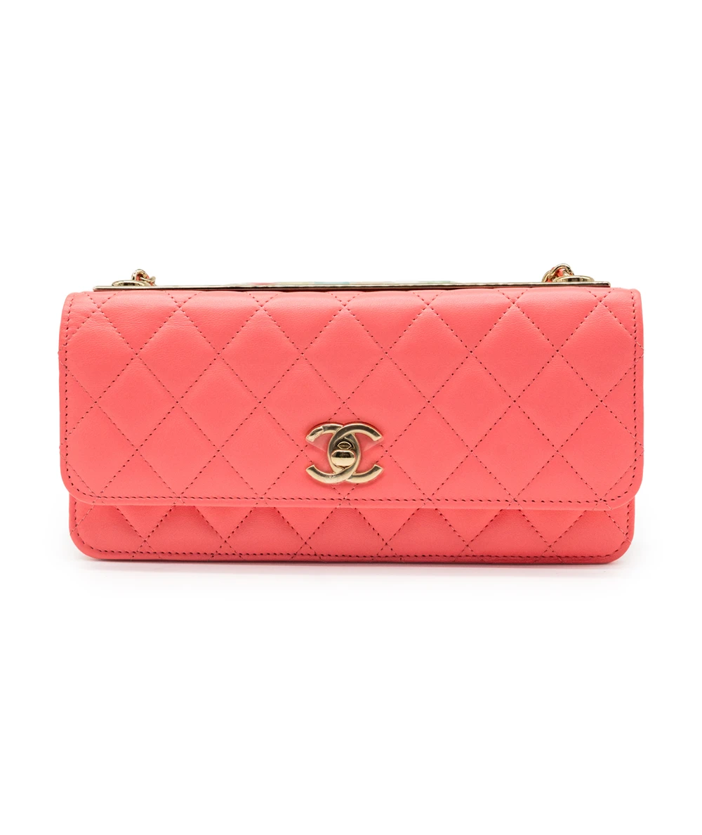 Chanel Wide Trendy CC Wallet on Chain in Hot Pink Lambskin Leather with Gold Hardware