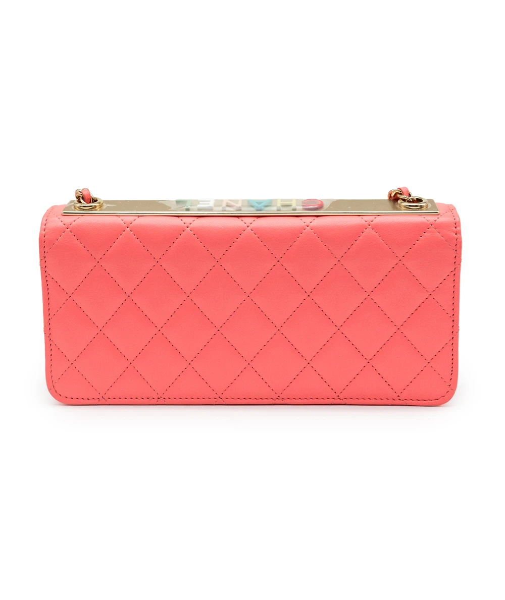 Chanel Wide Trendy CC Wallet on Chain in Hot Pink Lambskin Leather with Gold Hardware