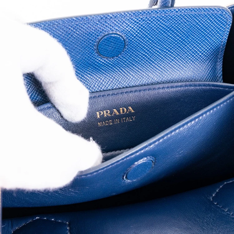 Prada Blue/Beige Canvas and Saffiano Leather Cuir Double Tote Bag