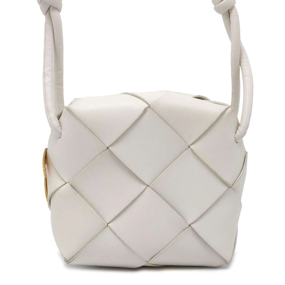 Bottega Veneta White Intreccio Leather Mini Cassette Camera Crossbody Bag