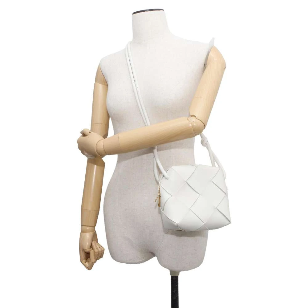 Bottega Veneta White Intreccio Leather Mini Cassette Camera Crossbody Bag