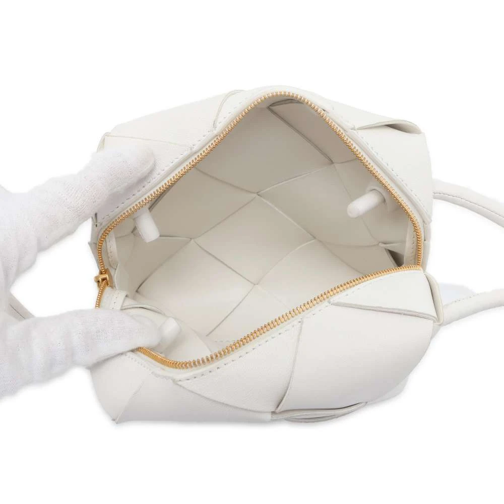 Bottega Veneta White Intreccio Leather Mini Cassette Camera Crossbody Bag