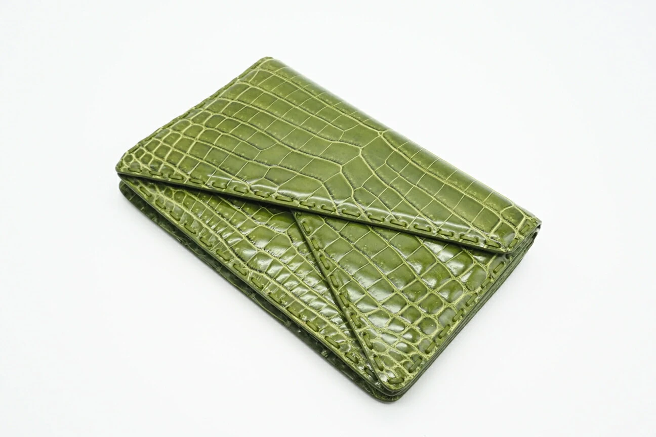 Bottega Veneta Green Crocodile Leather Piano Crisscross Clutch