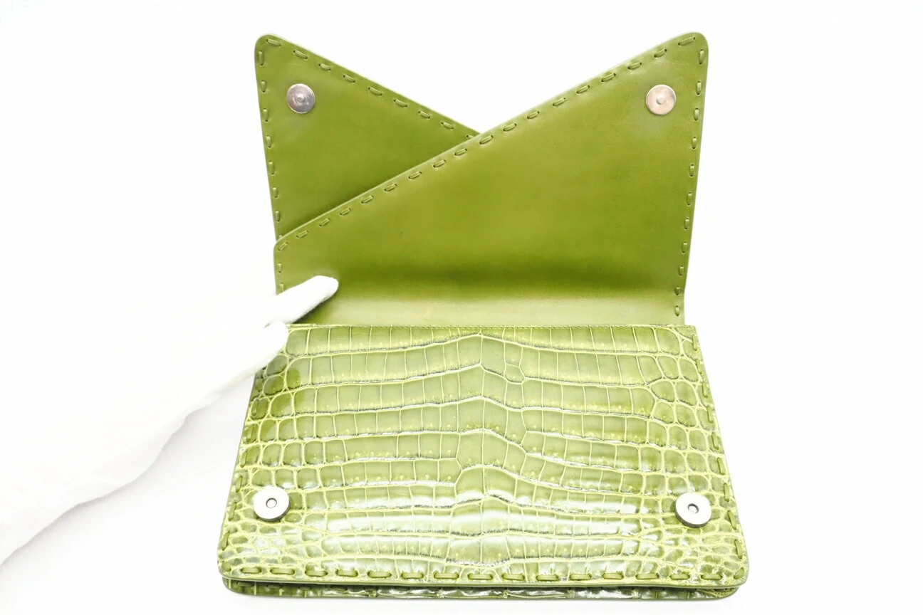 Bottega Veneta Green Crocodile Leather Piano Crisscross Clutch